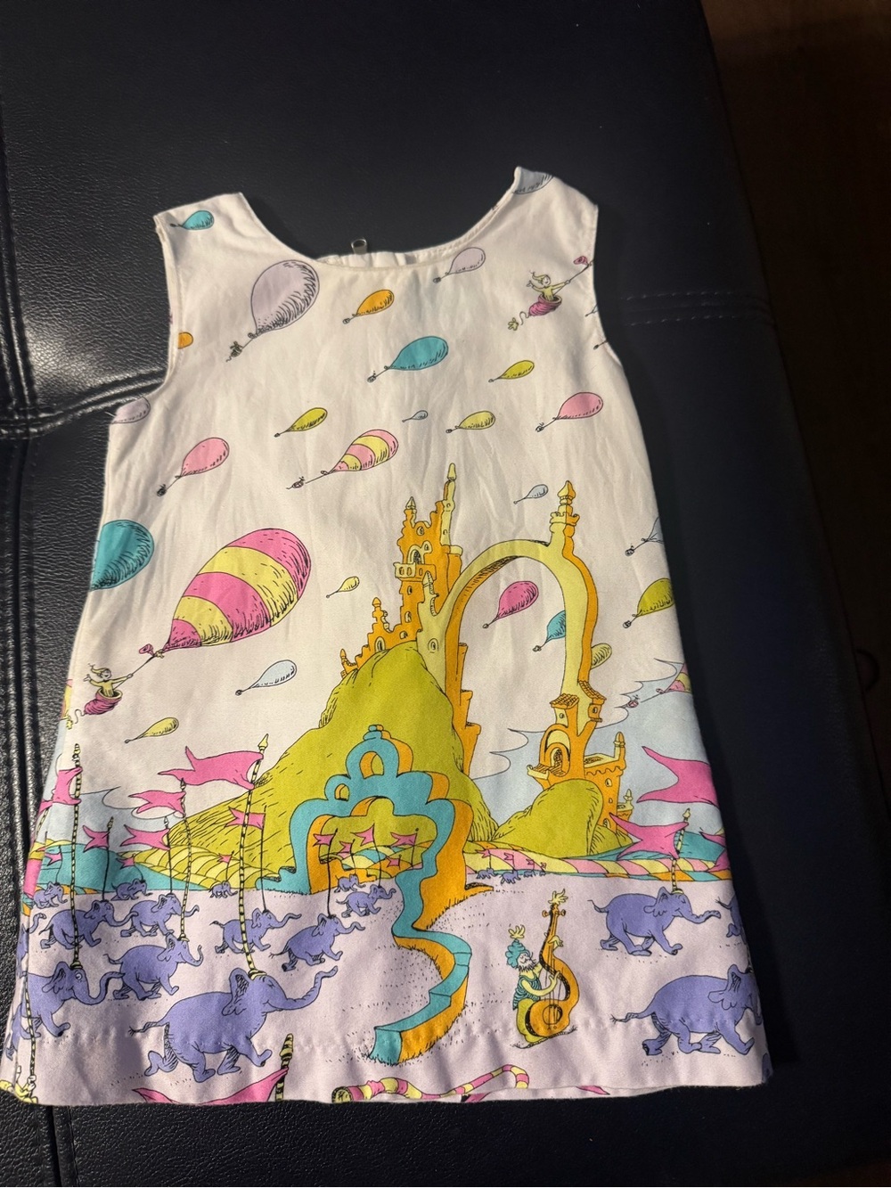 Dr. Seuss White Sleeveless Dress with Yellow, Pink, Blue, Purple and Teal Print